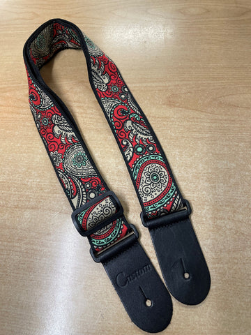 OCA Custom RE/Beige Floral/Paisley Woven Guitar Strap