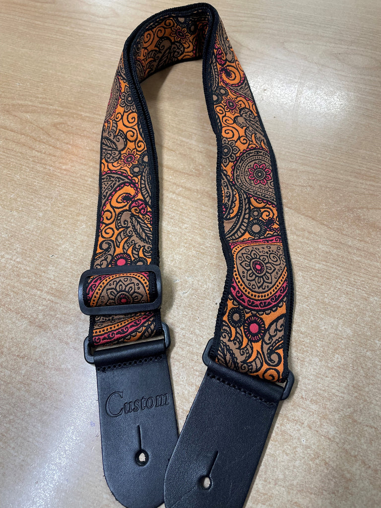 OCA Custom Orange/Brown Floral/Paisley Woven Guitar Strap