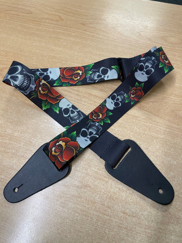 Colonial Leather Direst Print - Black Skull Guitar Strap